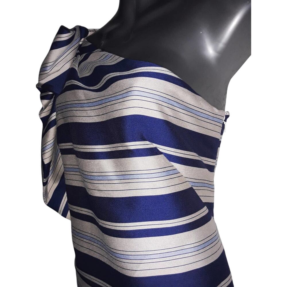 NWT Sz 4 Banana Republic One Shoulder Cascade Bow Striped Dress - Picture 4 of 9